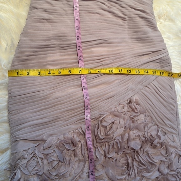 Nude Beige cocktail formal dress strapless mini bodycon jeweled pleated florette - Picture 10 of 11